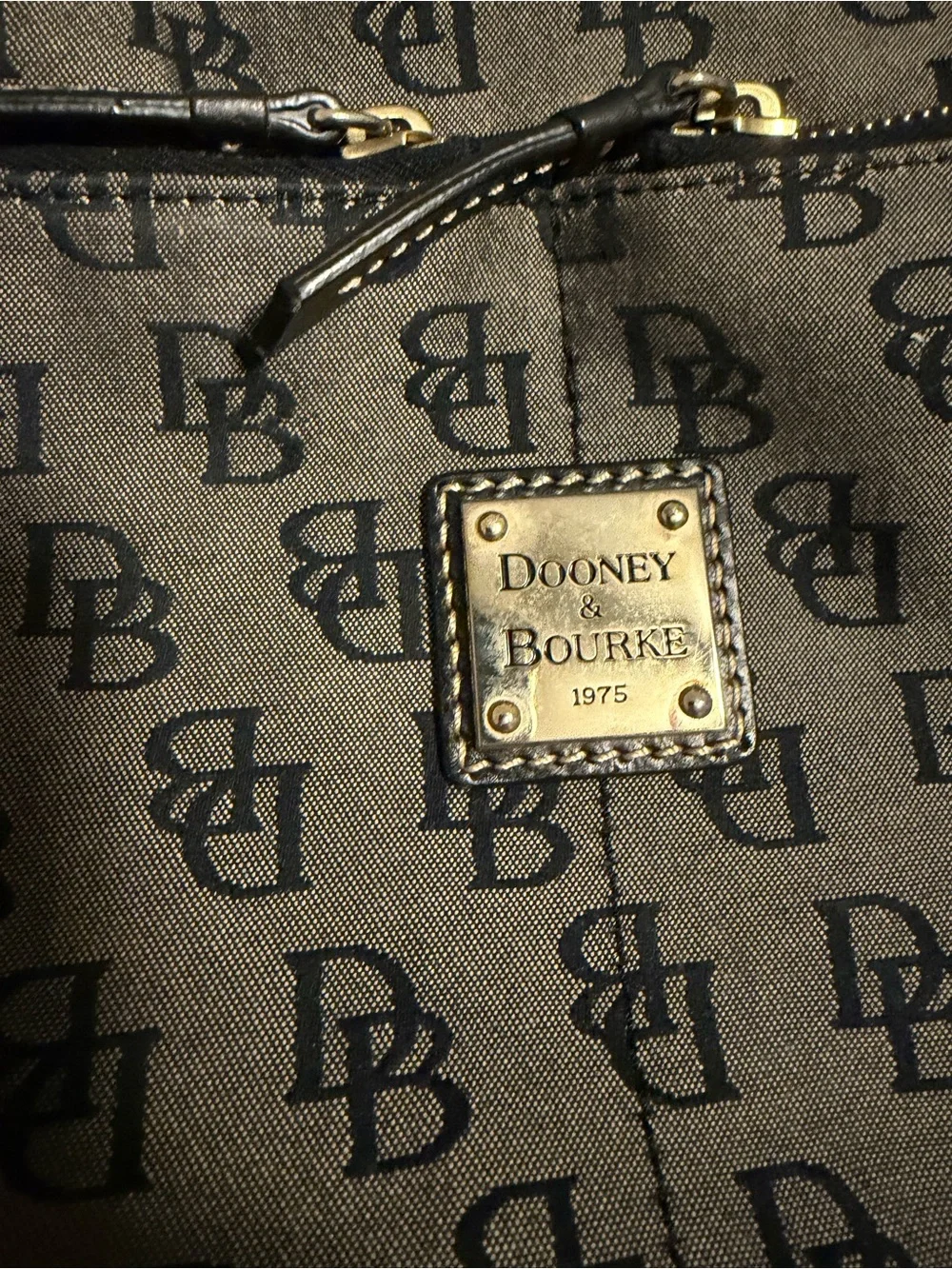 Dooney & Bourke Gray/Brown Signature Logo Shoulder Bag with Black Trim